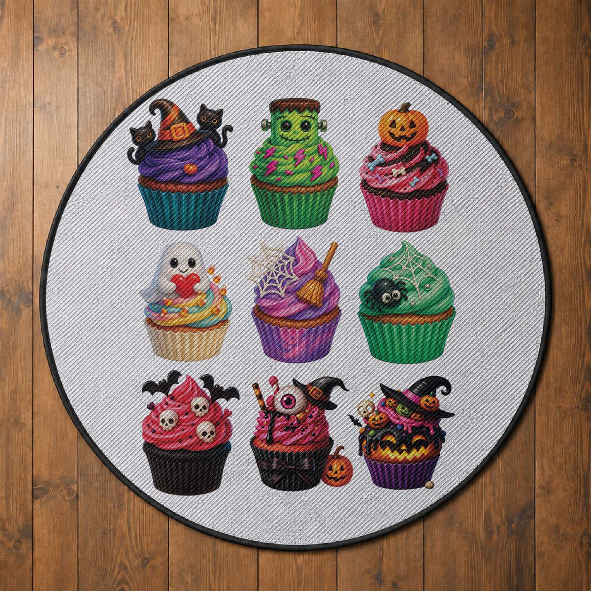 Funny Halloween Cupcake Lover Round Rug Spooky Party Dessert