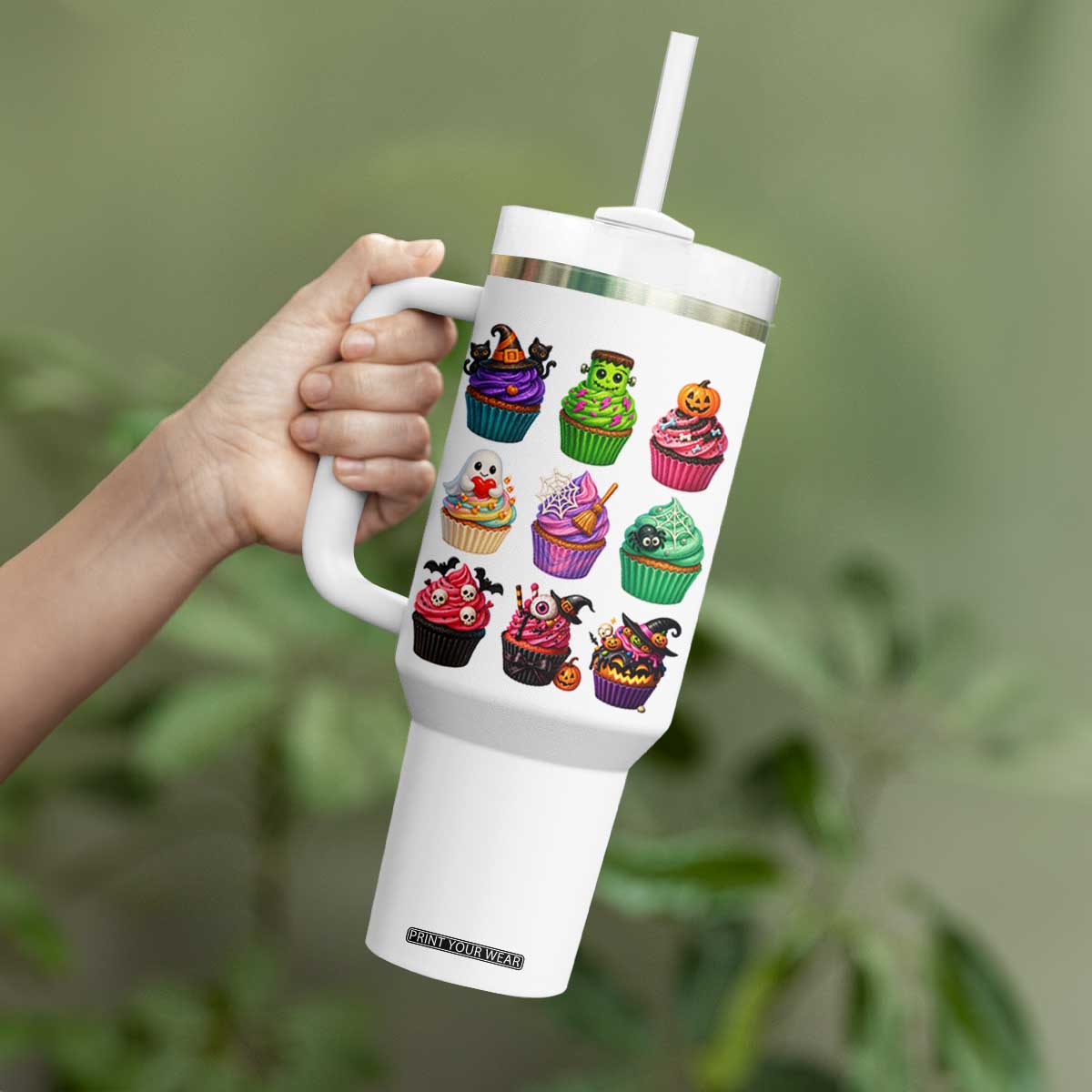 Funny Halloween Cupcake Lover Tumbler With Handle Spooky Party Dessert