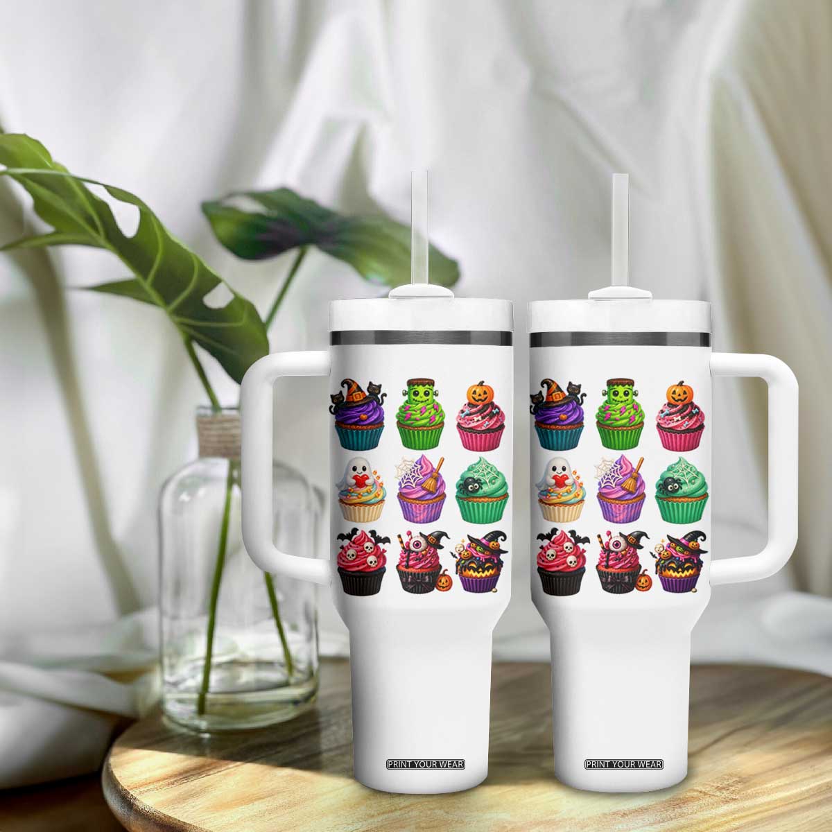 Funny Halloween Cupcake Lover Tumbler With Handle Spooky Party Dessert