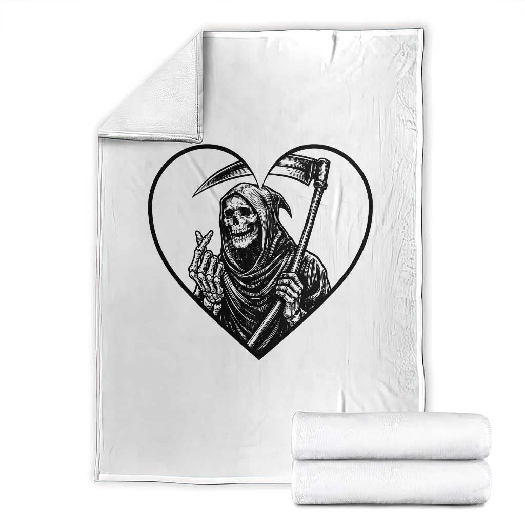 Funny Grim Reaper Heart Hands Throw Blanket Spooky Halloween Gothic