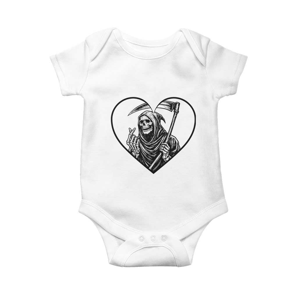 Funny Grim Reaper Heart Hands Baby Onesie Spooky Halloween Gothic