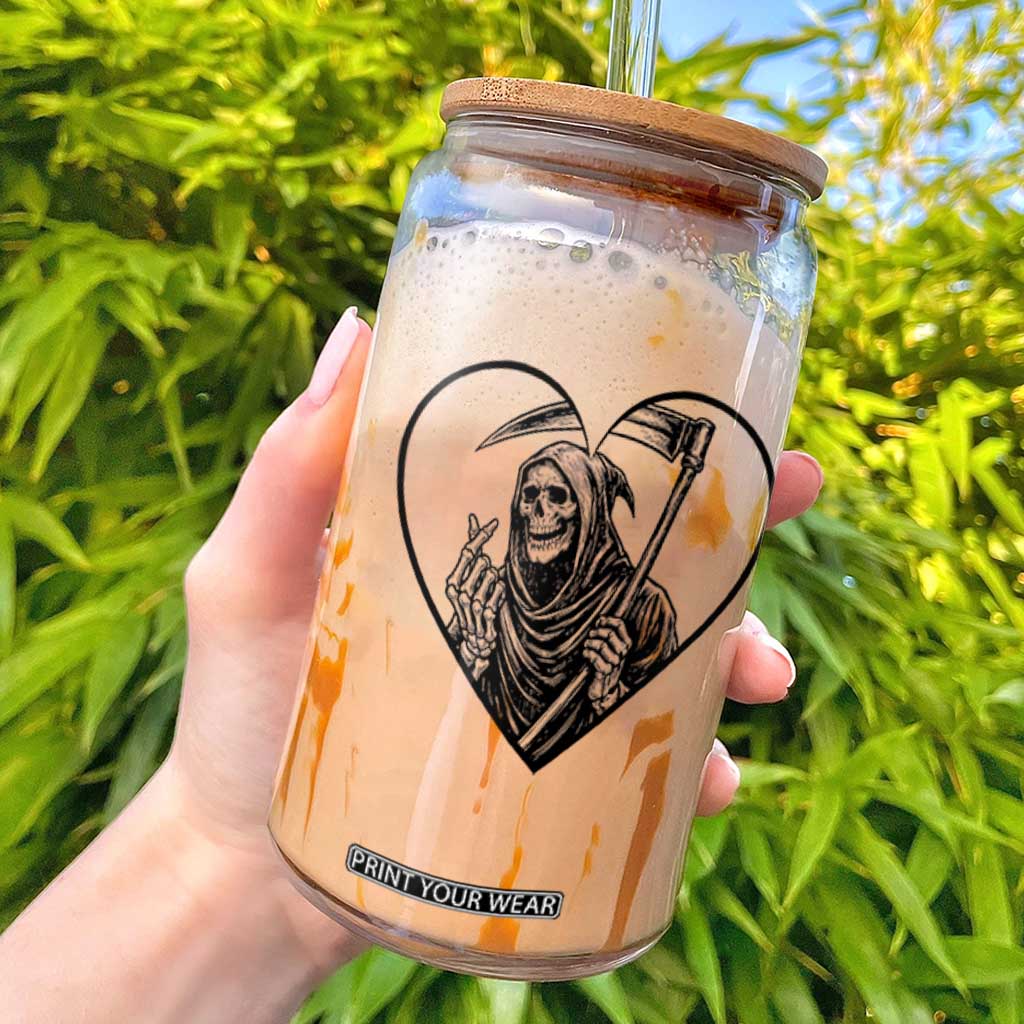Funny Grim Reaper Heart Hands Glass Can Spooky Halloween Gothic