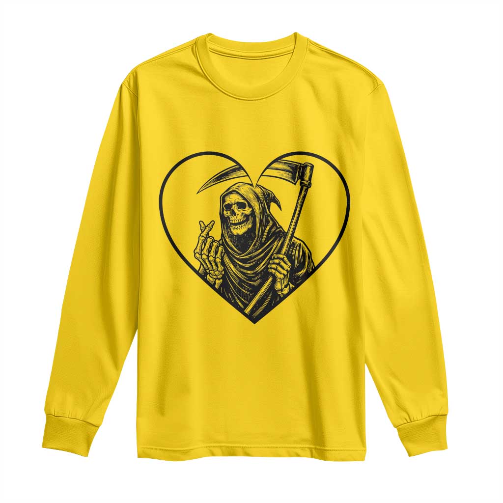 Funny Grim Reaper Heart Hands Long Sleeve Shirt Spooky Halloween Gothic