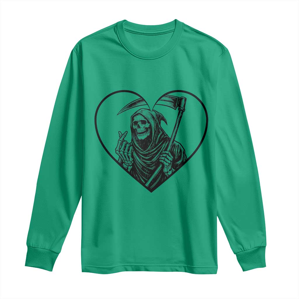 Funny Grim Reaper Heart Hands Long Sleeve Shirt Spooky Halloween Gothic