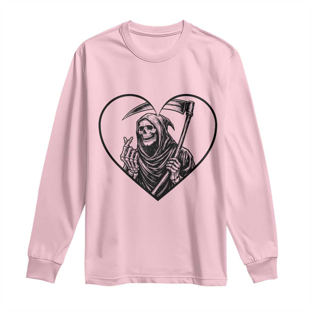 Funny Grim Reaper Heart Hands Long Sleeve Shirt Spooky Halloween Gothic