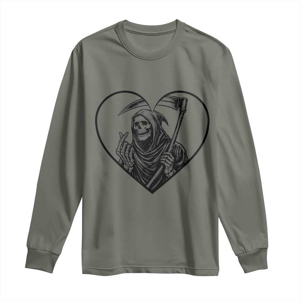 Funny Grim Reaper Heart Hands Long Sleeve Shirt Spooky Halloween Gothic