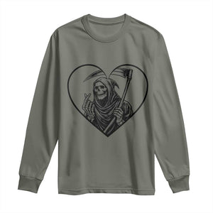 Funny Grim Reaper Heart Hands Long Sleeve Shirt Spooky Halloween Gothic