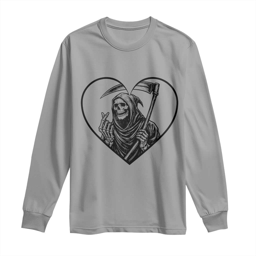 Funny Grim Reaper Heart Hands Long Sleeve Shirt Spooky Halloween Gothic