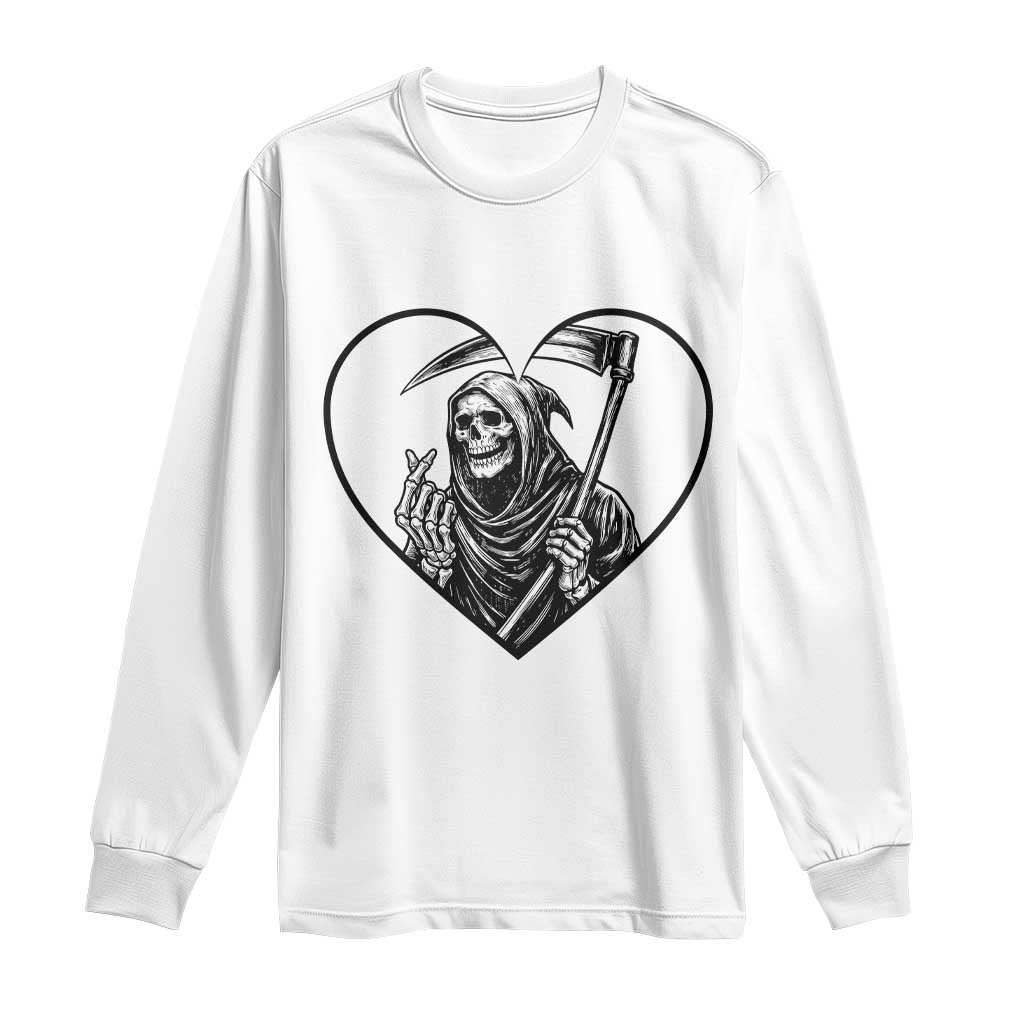 Funny Grim Reaper Heart Hands Long Sleeve Shirt Spooky Halloween Gothic