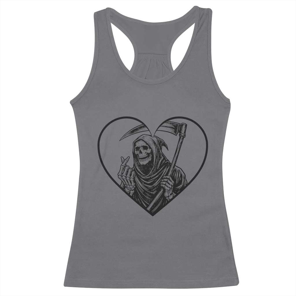 Funny Grim Reaper Heart Hands Racerback Tank Top Spooky Halloween Gothic