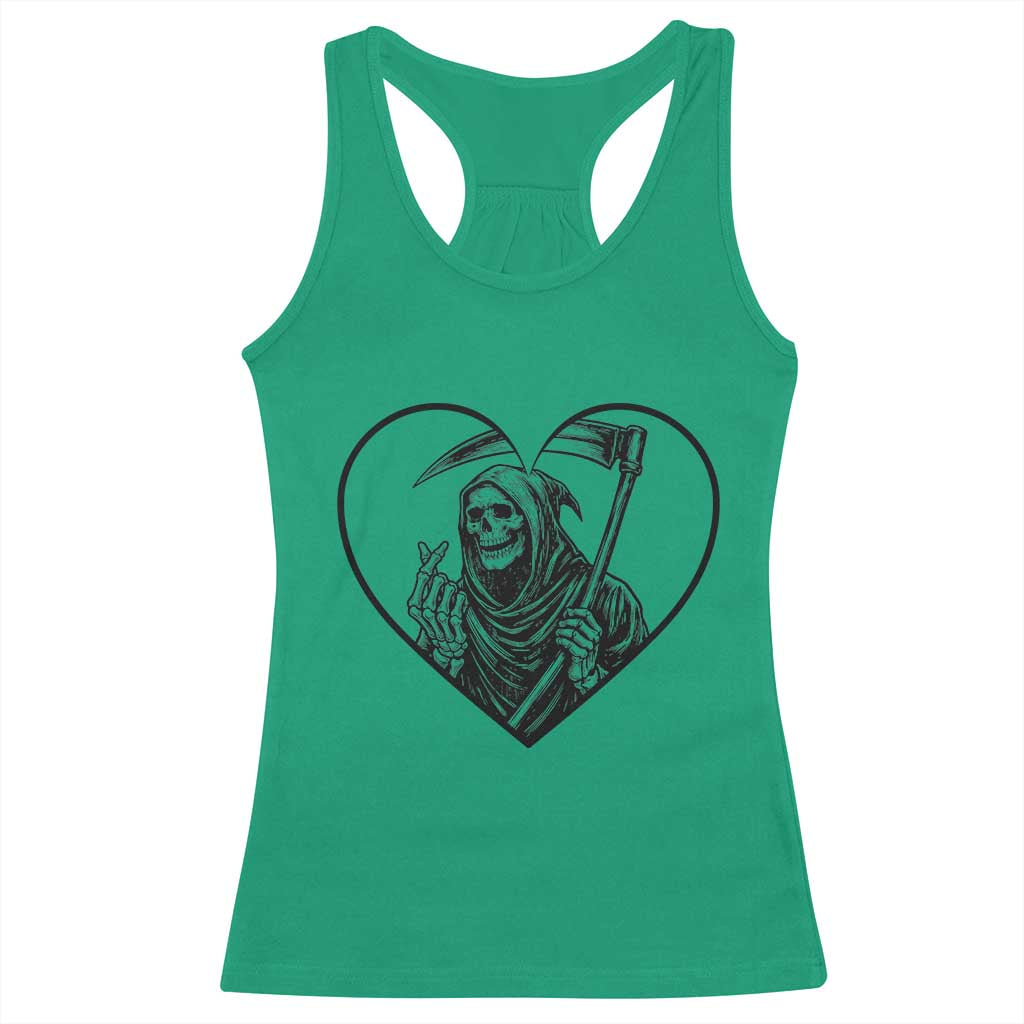 Funny Grim Reaper Heart Hands Racerback Tank Top Spooky Halloween Gothic