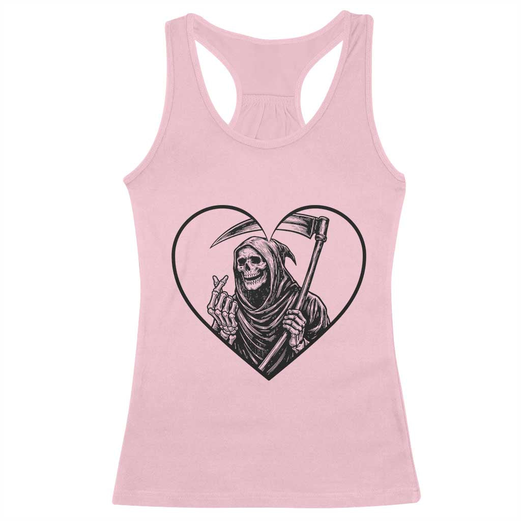 Funny Grim Reaper Heart Hands Racerback Tank Top Spooky Halloween Gothic