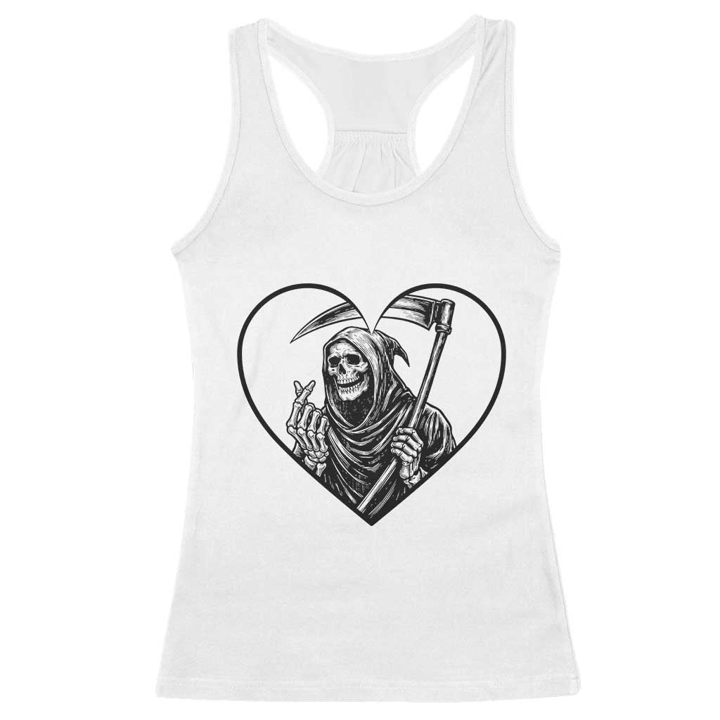 Funny Grim Reaper Heart Hands Racerback Tank Top Spooky Halloween Gothic