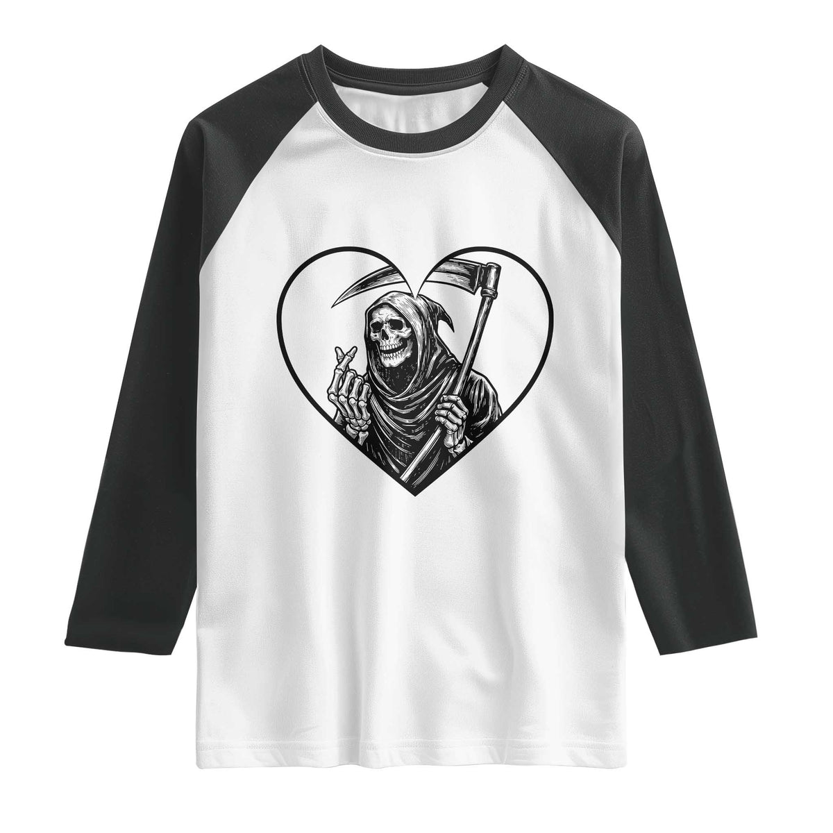 Funny Grim Reaper Heart Hands Raglan Shirt Spooky Halloween Gothic
