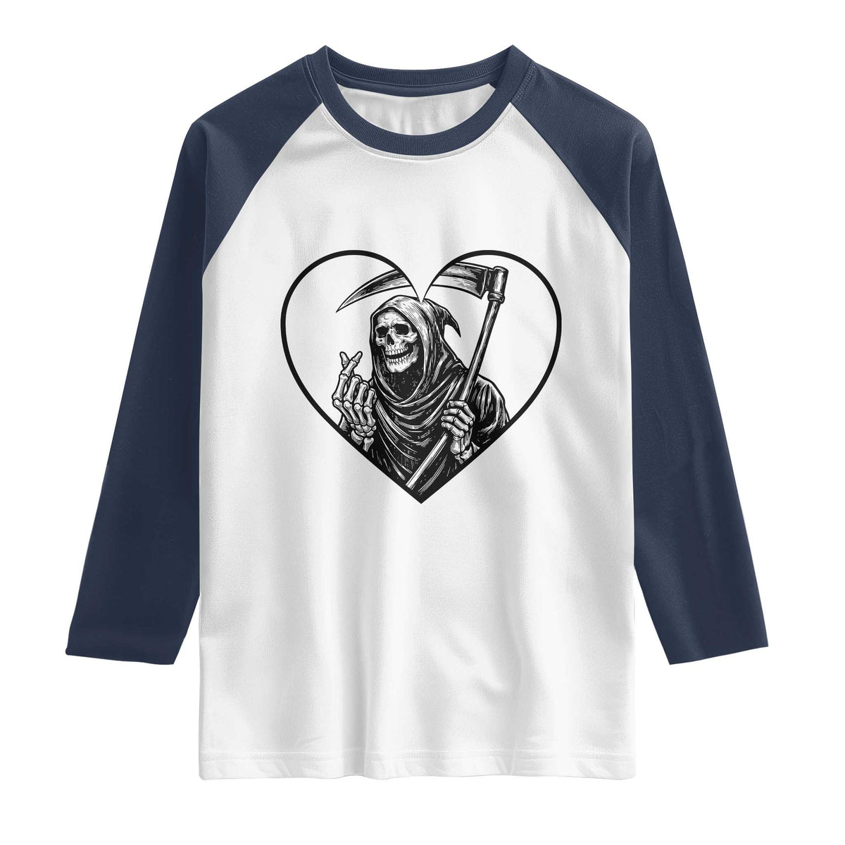 Funny Grim Reaper Heart Hands Raglan Shirt Spooky Halloween Gothic