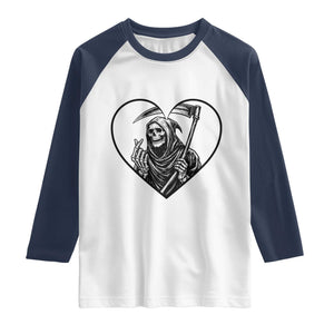 Funny Grim Reaper Heart Hands Raglan Shirt Spooky Halloween Gothic