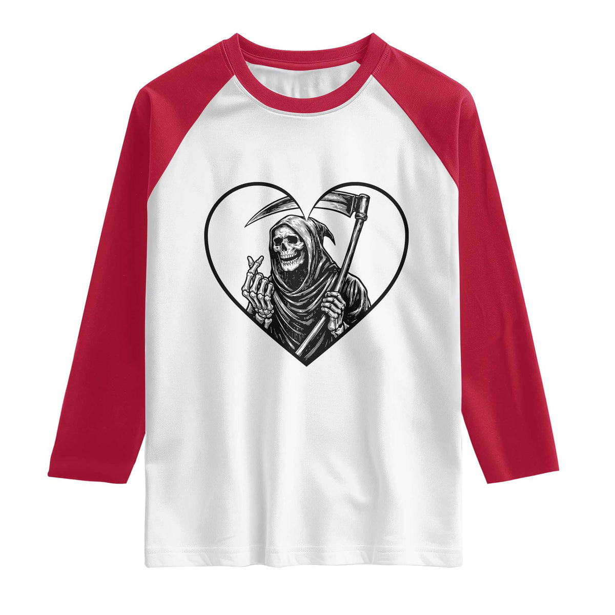 Funny Grim Reaper Heart Hands Raglan Shirt Spooky Halloween Gothic