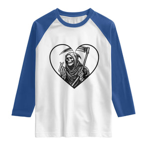 Funny Grim Reaper Heart Hands Raglan Shirt Spooky Halloween Gothic