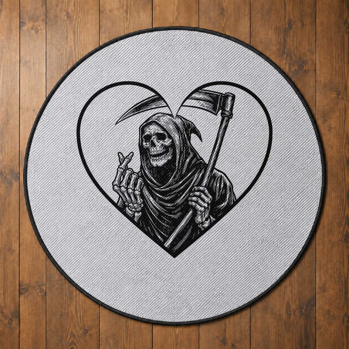 Funny Grim Reaper Heart Hands Round Rug Spooky Halloween Gothic