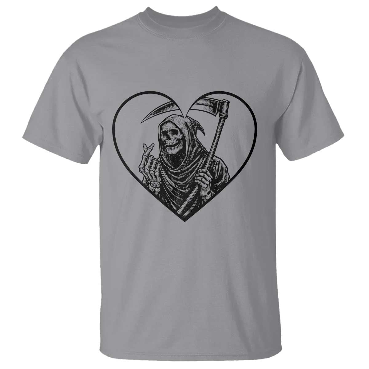 Funny Grim Reaper Heart Hands T Shirt Spooky Halloween Gothic