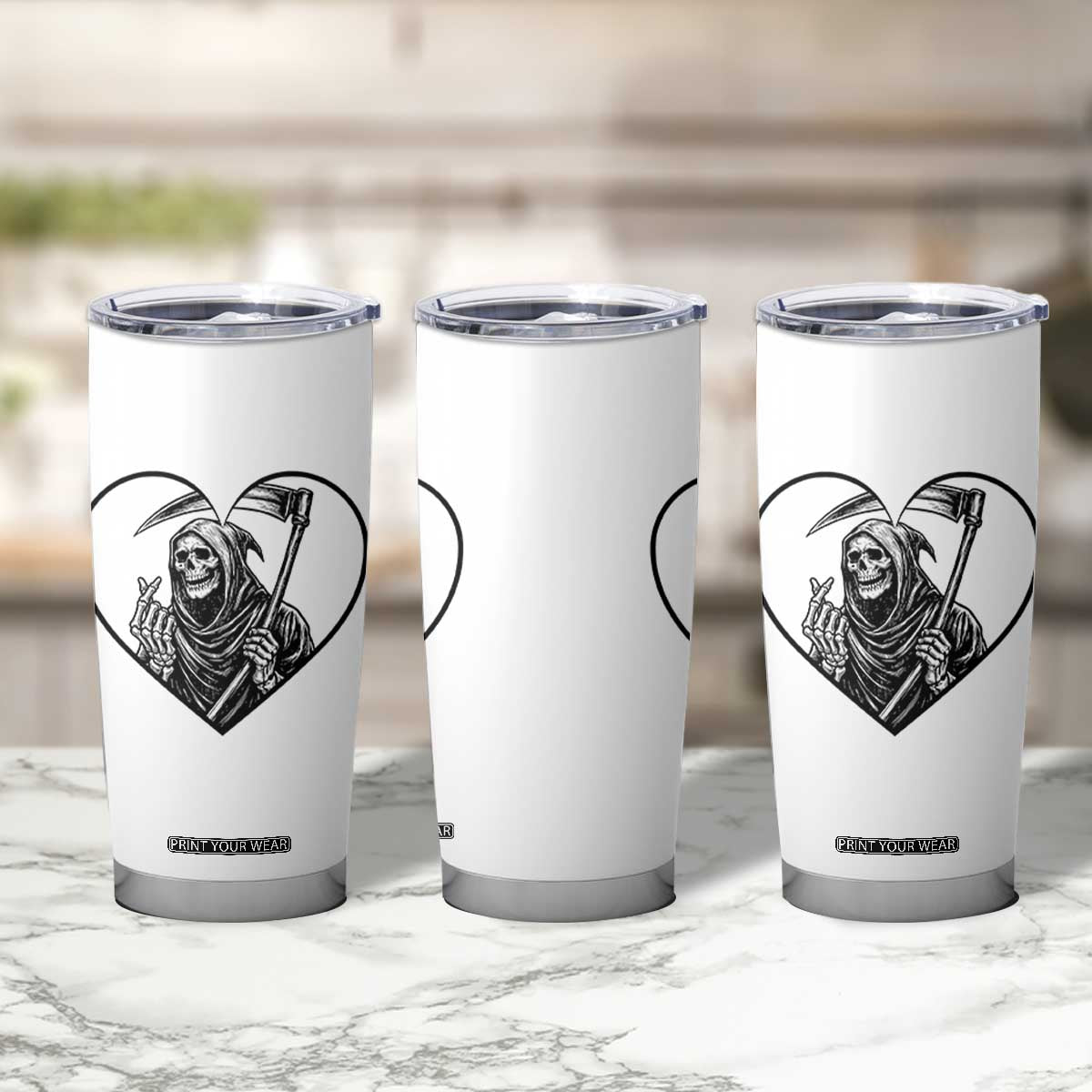 Funny Grim Reaper Heart Hands Tumbler Cup Spooky Halloween Gothic