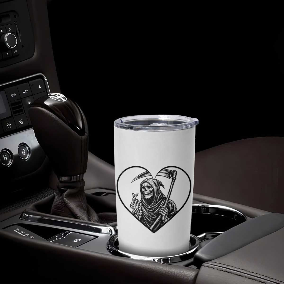Funny Grim Reaper Heart Hands Tumbler Cup Spooky Halloween Gothic