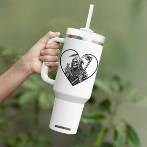 Funny Grim Reaper Heart Hands Tumbler With Handle Spooky Halloween Gothic