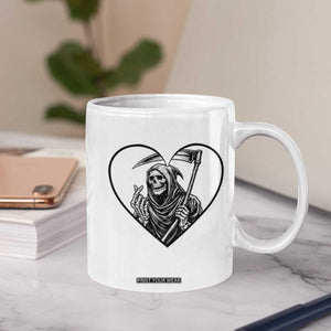Funny Grim Reaper Heart Hands Coffee Mug Spooky Halloween Gothic