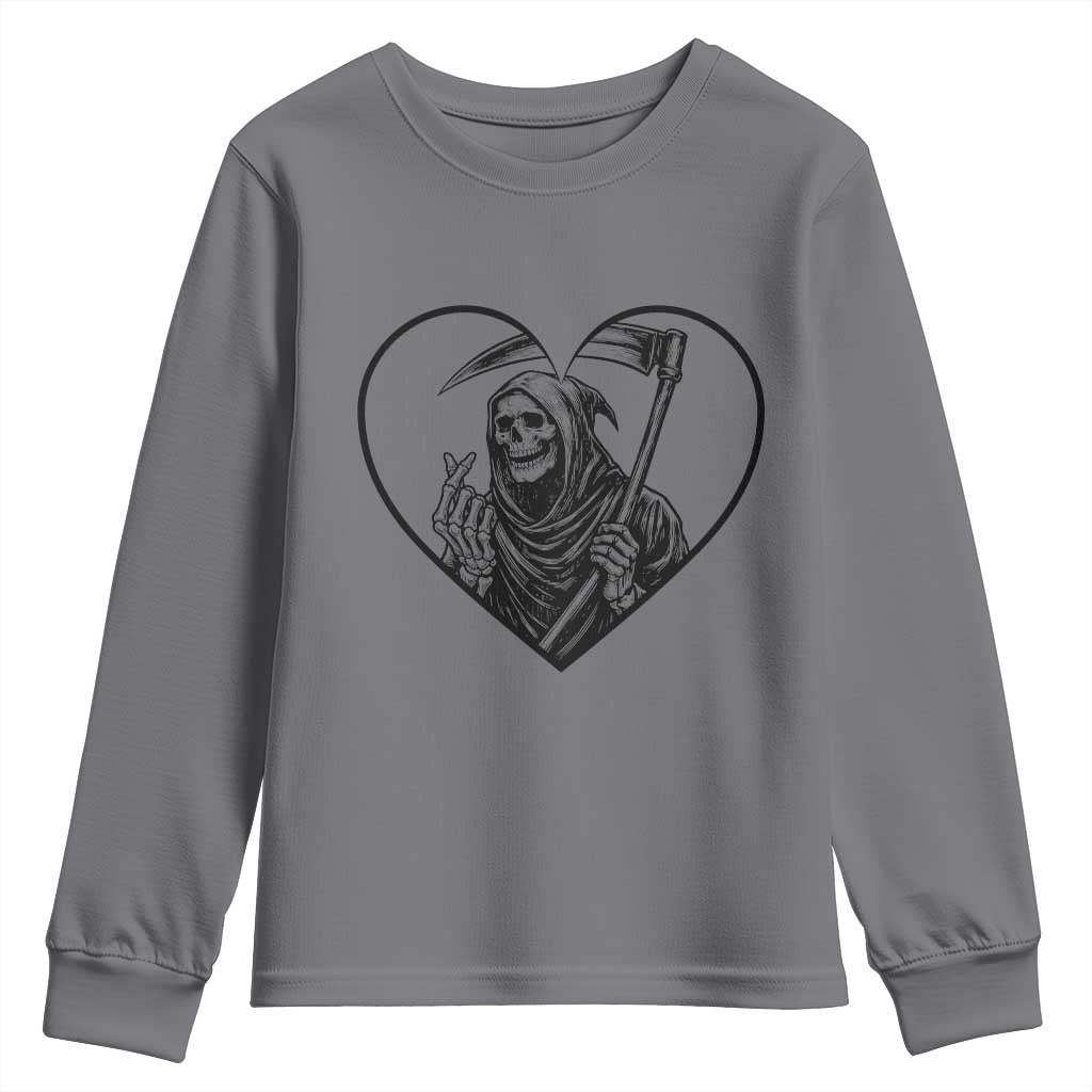Funny Grim Reaper Heart Hands Youth Sweatshirt Spooky Halloween Gothic