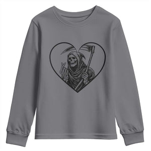 Funny Grim Reaper Heart Hands Youth Sweatshirt Spooky Halloween Gothic