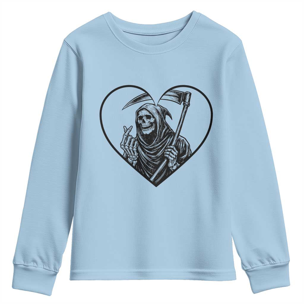 Funny Grim Reaper Heart Hands Youth Sweatshirt Spooky Halloween Gothic