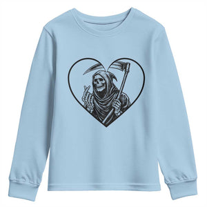 Funny Grim Reaper Heart Hands Youth Sweatshirt Spooky Halloween Gothic
