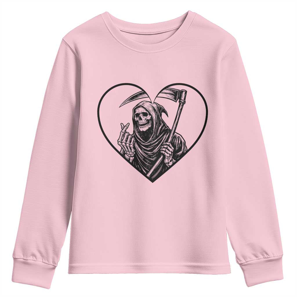 Funny Grim Reaper Heart Hands Youth Sweatshirt Spooky Halloween Gothic