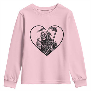 Funny Grim Reaper Heart Hands Youth Sweatshirt Spooky Halloween Gothic