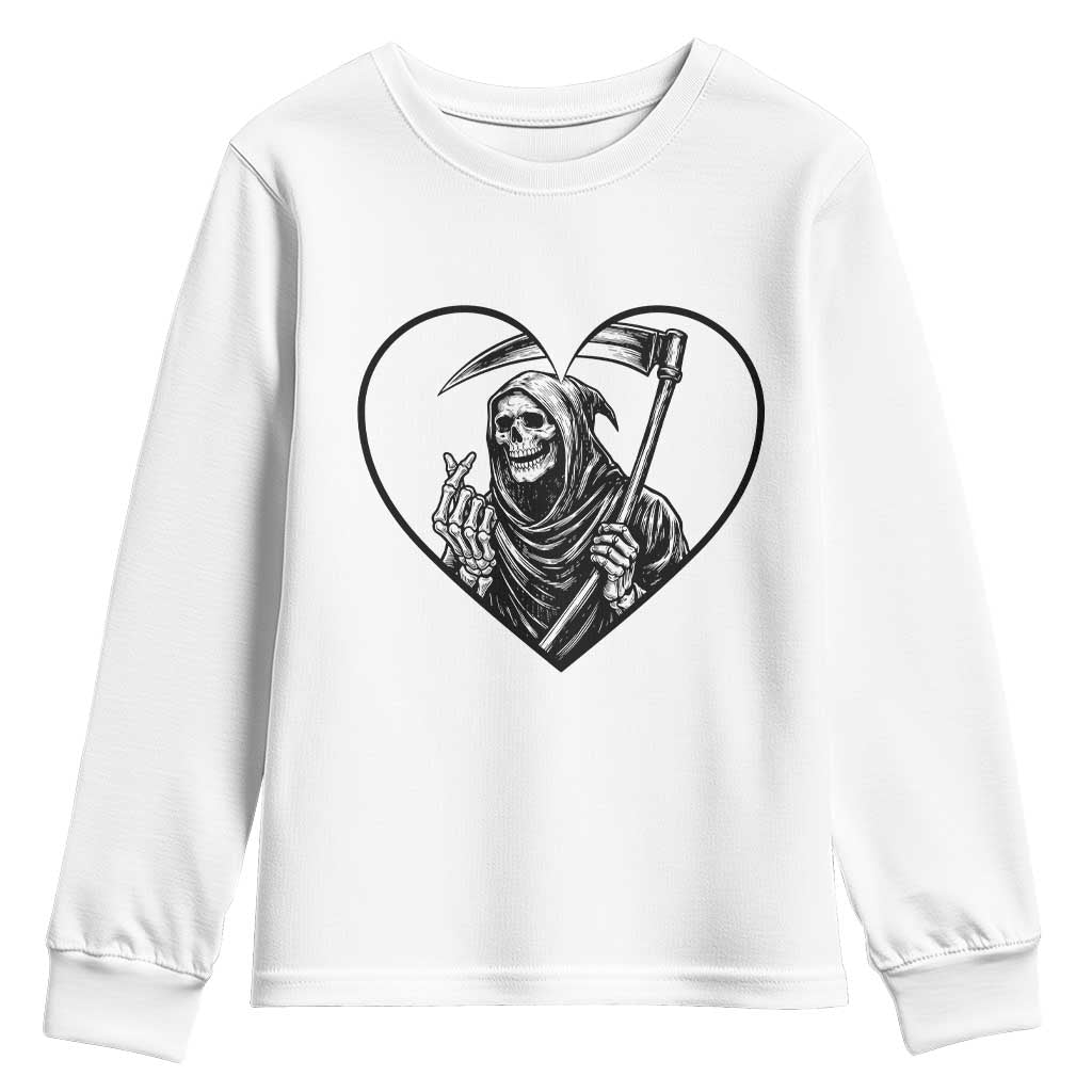 Funny Grim Reaper Heart Hands Youth Sweatshirt Spooky Halloween Gothic
