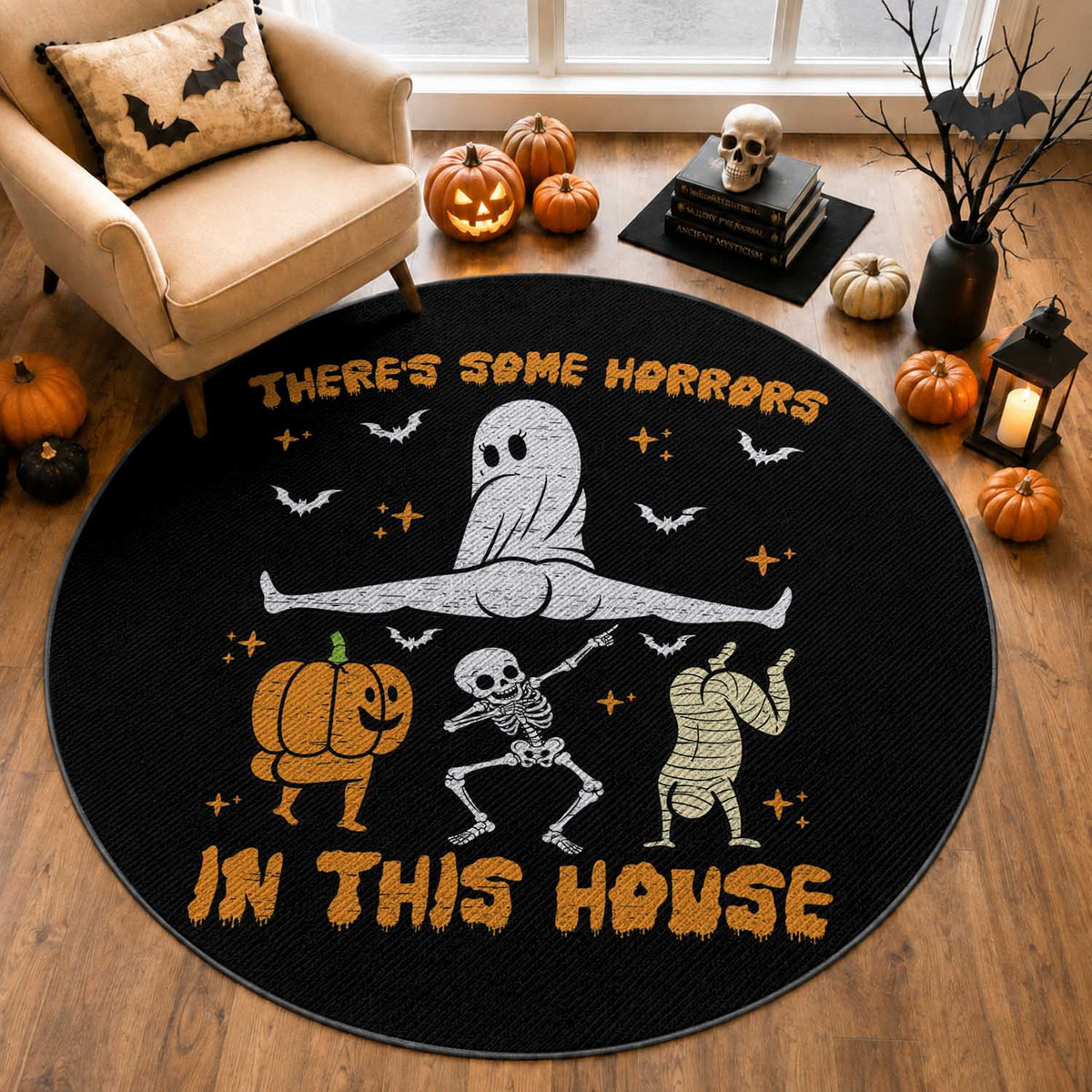 There's Some Horrors In This House Round Rug Funny Halloween Party Gift