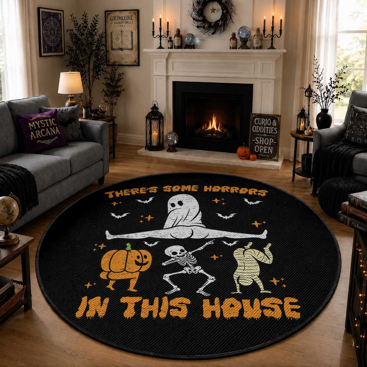 There's Some Horrors In This House Round Rug Funny Halloween Party Gift