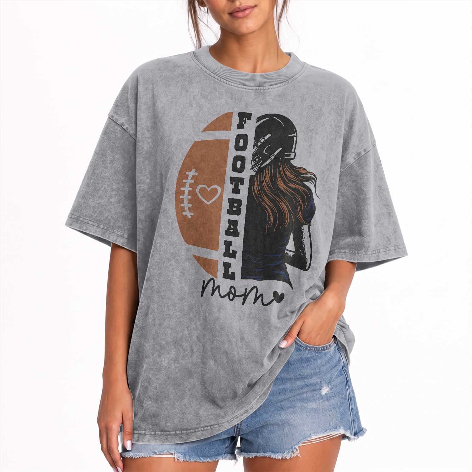 Proud Football Mom Washed Cotton T-Shirt Game Day Supporter Gift