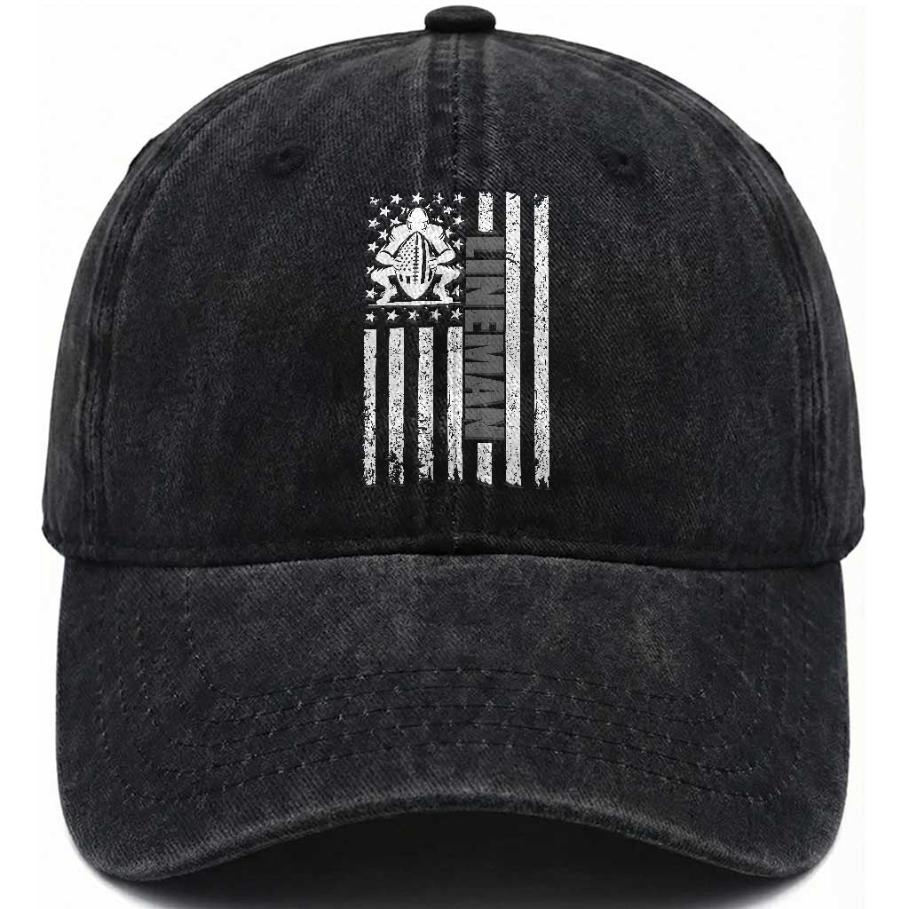 Proud Football Lineman Washed Cotton Baseball Cap American Flag Sports Gift TS12 Print Your Wear