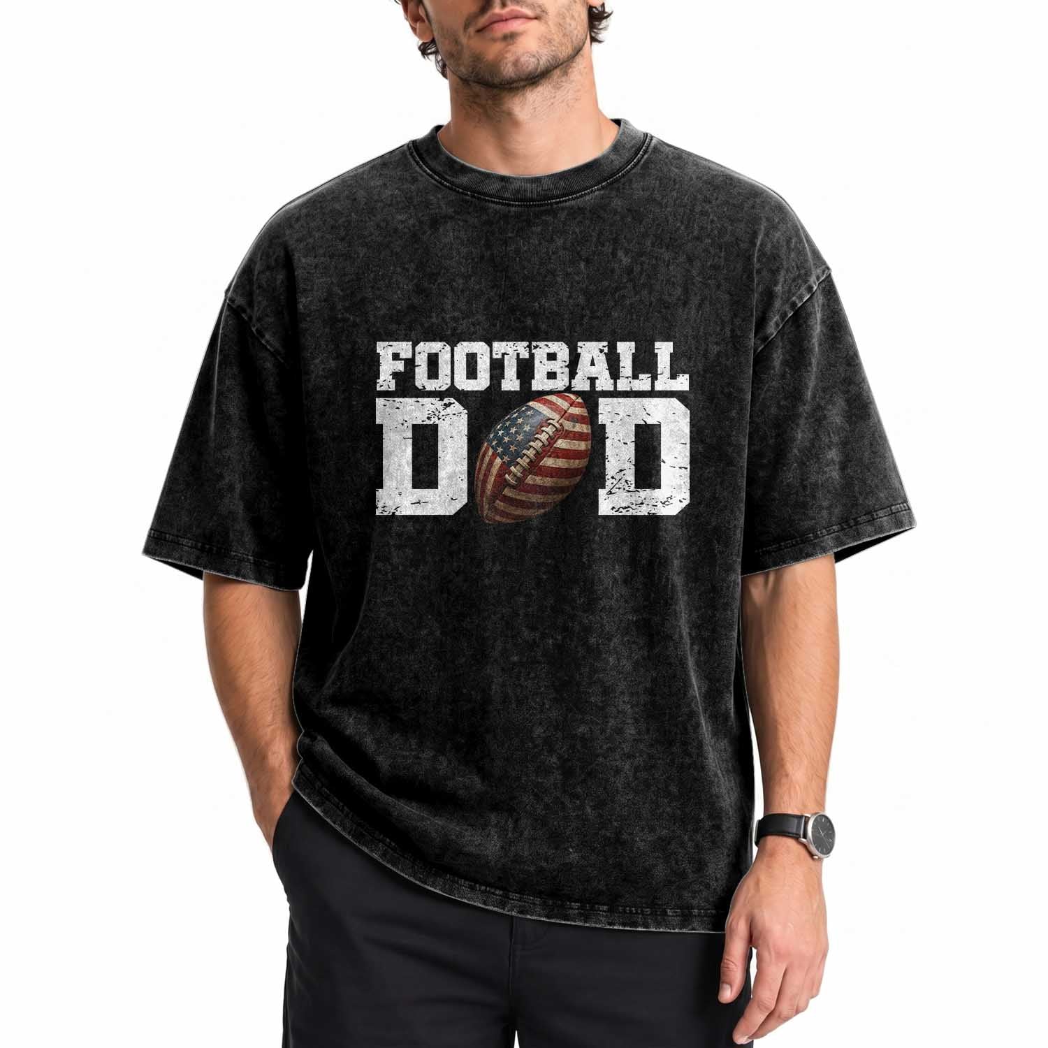 Football Dad Washed Cotton T-Shirt Sports Fan Gift For Men