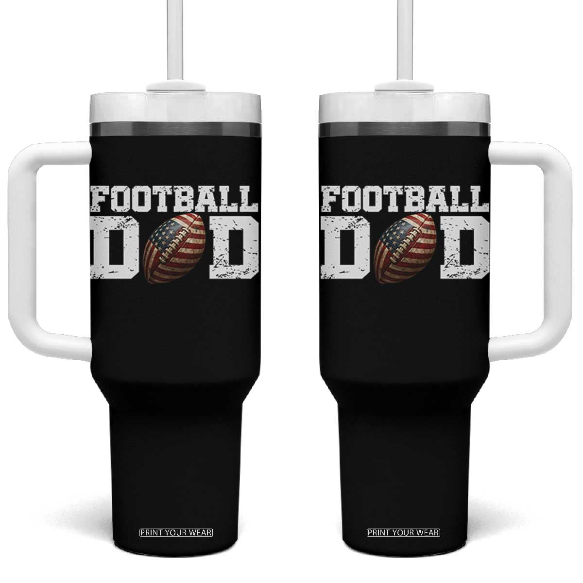Football Dad Tumbler With Handle Sports Fan Gift For Men TS12 One Size: 40 oz Black Print Your Wear