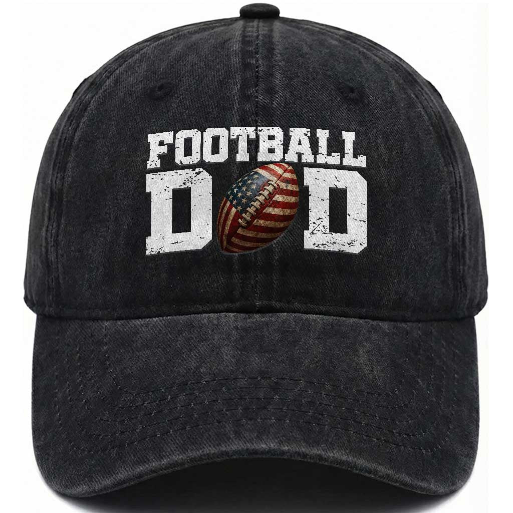 Football Dad Washed Cotton Baseball Cap Sports Fan Gift For Men TS12 Washed Cap Universal Fit Black Print Your Wear
