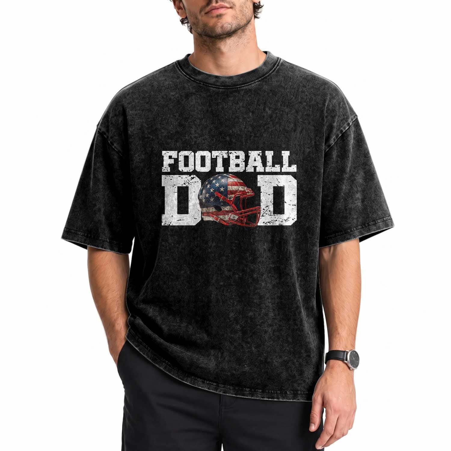 Proud Football Dad Washed Cotton T-Shirt Funny Sports Fan Gift