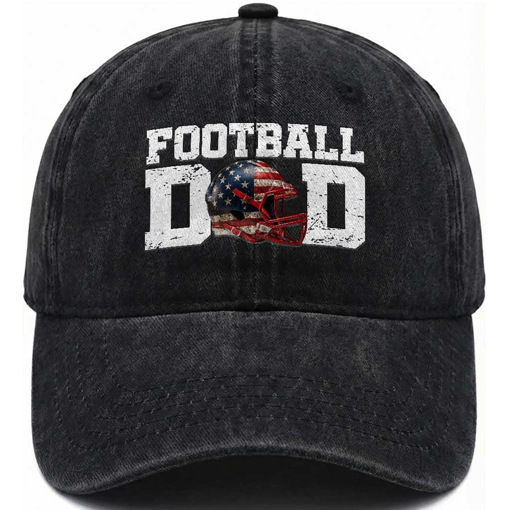 Proud Football Dad Washed Cotton Baseball Cap Funny Sports Fan Gift TS12 Washed Cap Universal Fit Black Print Your Wear