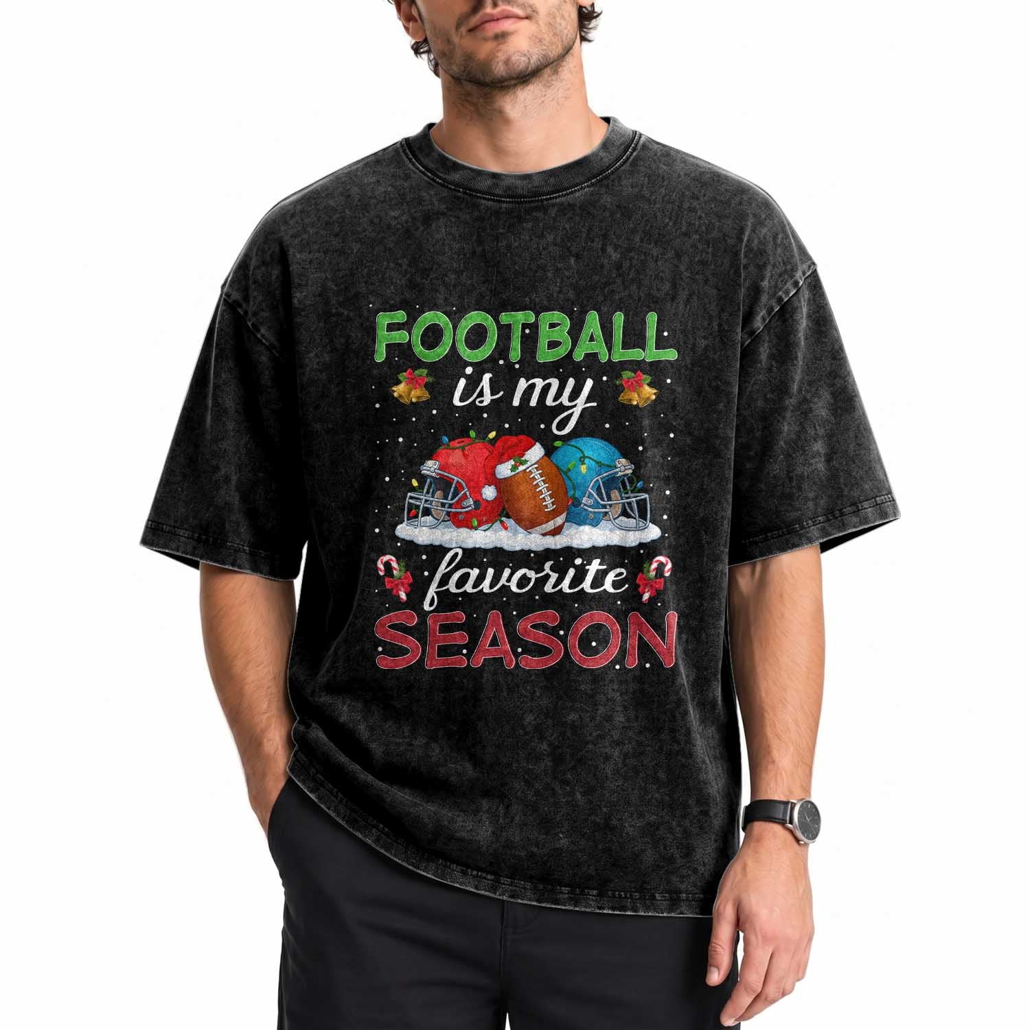 Football Is My Favorite Season Washed Cotton T-Shirt Christmas Holiday Sports Gift