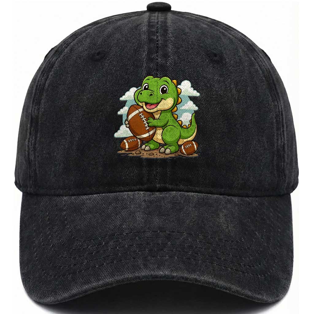 Cute Dinosaur Playing Football Washed Cotton Baseball Cap Funny Kids Gift TS12 Print Your Wear