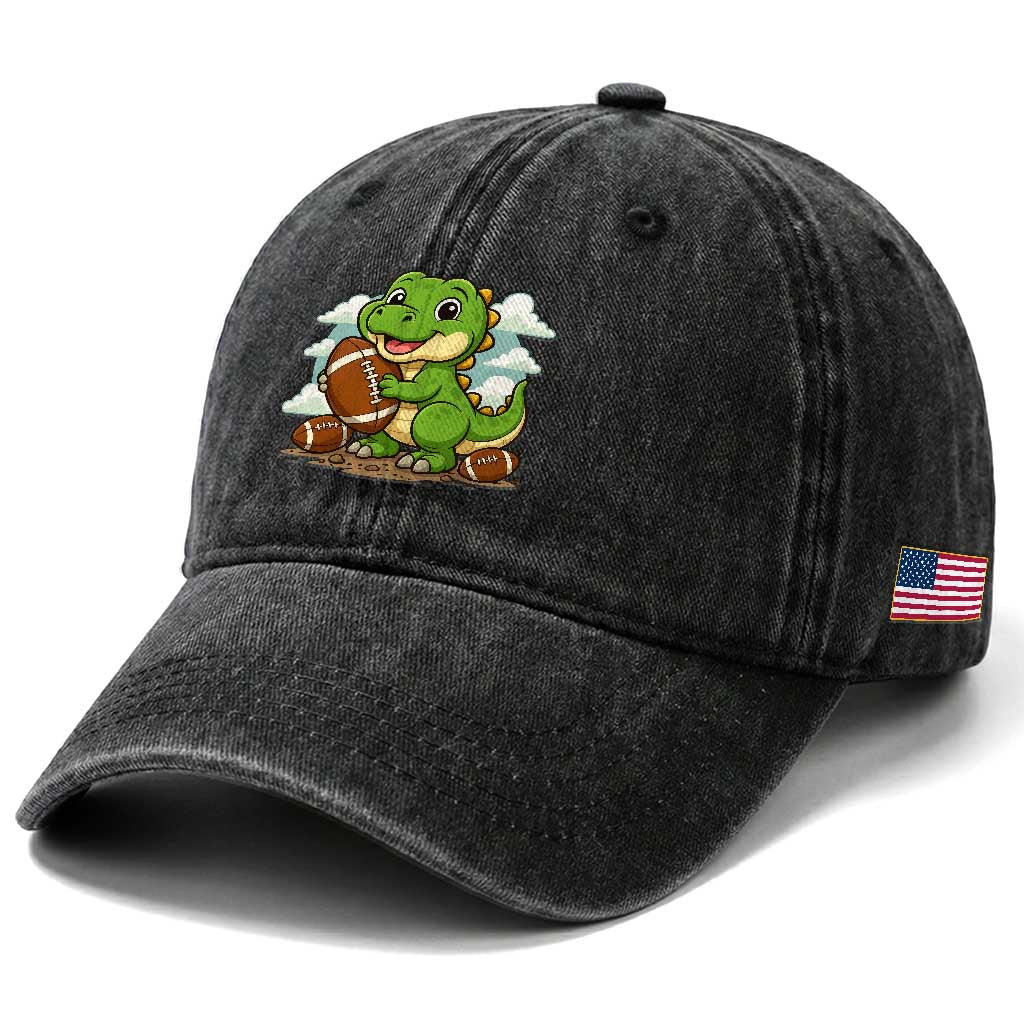 Cute Dinosaur Playing Football Washed Cotton Baseball Cap Funny Kids Gift TS12 Print Your Wear