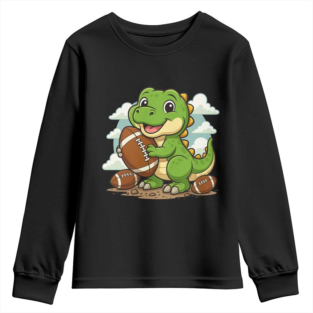 Cute Dinosaur Playing Football Youth Sweatshirt Funny Kids Gift TS12 Black Print Your Wear