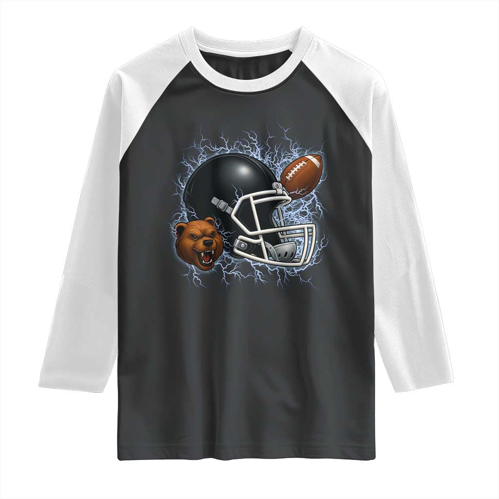 Game Day Sports Fan Gift Raglan Shirt Lightning Bear Helmet TS12 Black White Print Your Wear