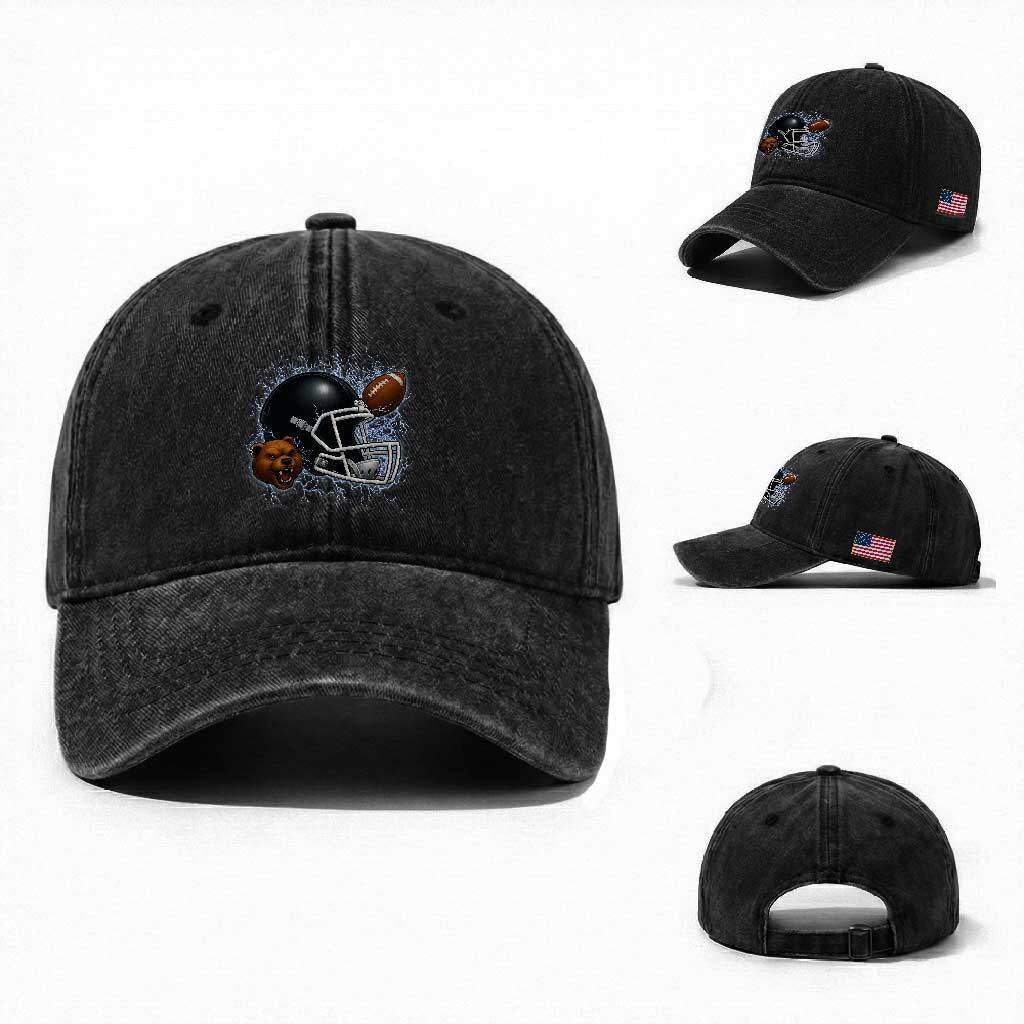 Game Day Sports Fan Gift Washed Cotton Baseball Cap Lightning Bear Helmet TS12 Washed Cap Universal Fit Black Print Your Wear